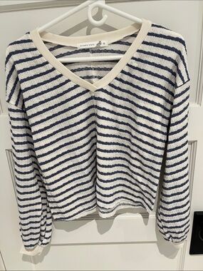 Altar'd State Navy & White Striped V-Neck Sweater